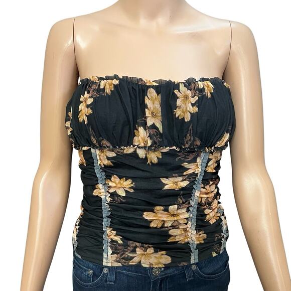 Free People Scottie Floral Tube Top Medium Ruched Ruffle Cropped Fairy Coquette - Picture 1 of 9